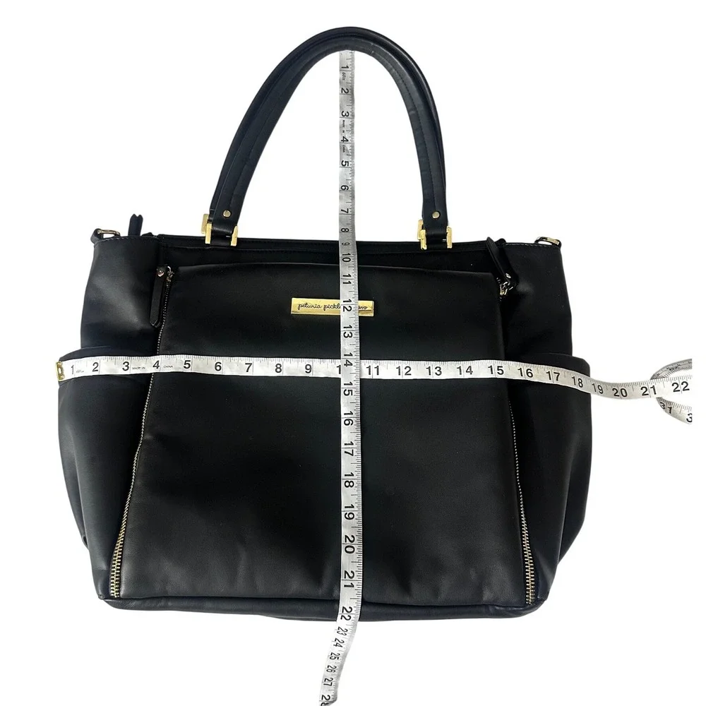 Petunia Pickle Bottom City Carryall Tote Black Faux Leather Diaper Bag